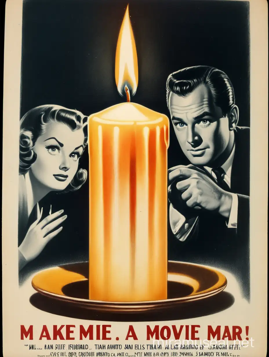 Make me a movie poster from the 1950s surrounding a candle. Make it an action movie