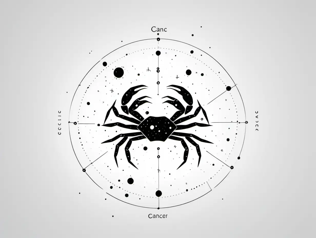 
sipmle constelation, black and white , minimalistic, zodiac, cancer