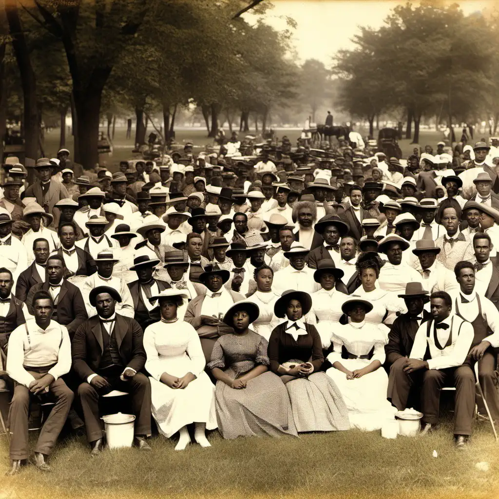 100 African-American men, women and children picnic, 1871

