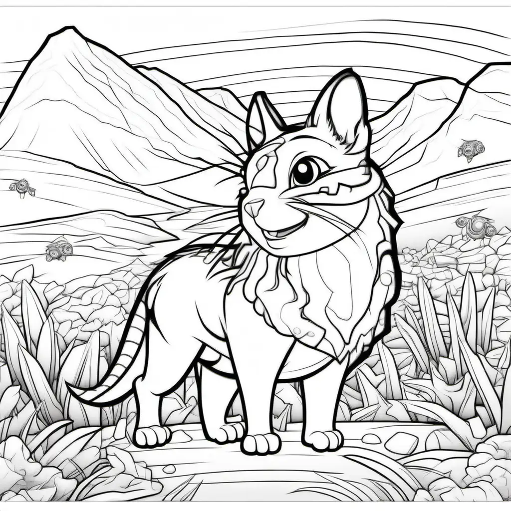 coloring page for kids, cryptofields pets, cartoon style, low detail, thick lines, no shading -- ar 9:11
