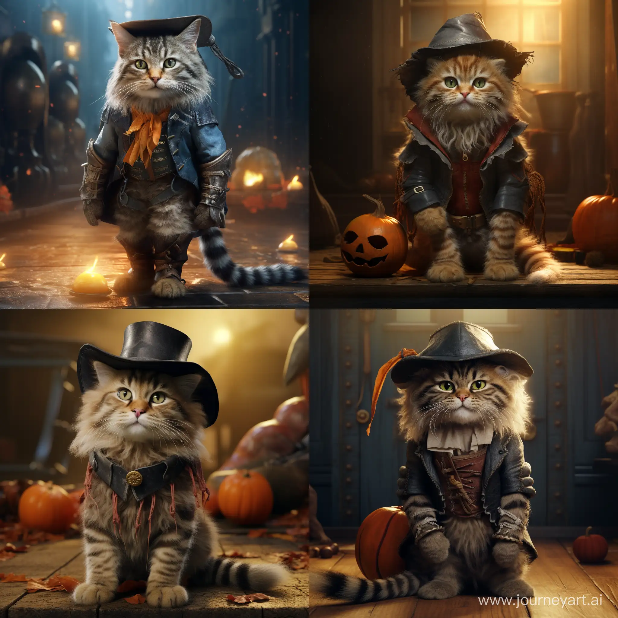 A realistic puss in boots with a kind face celebrates Halloween. UHD,4k, realistic