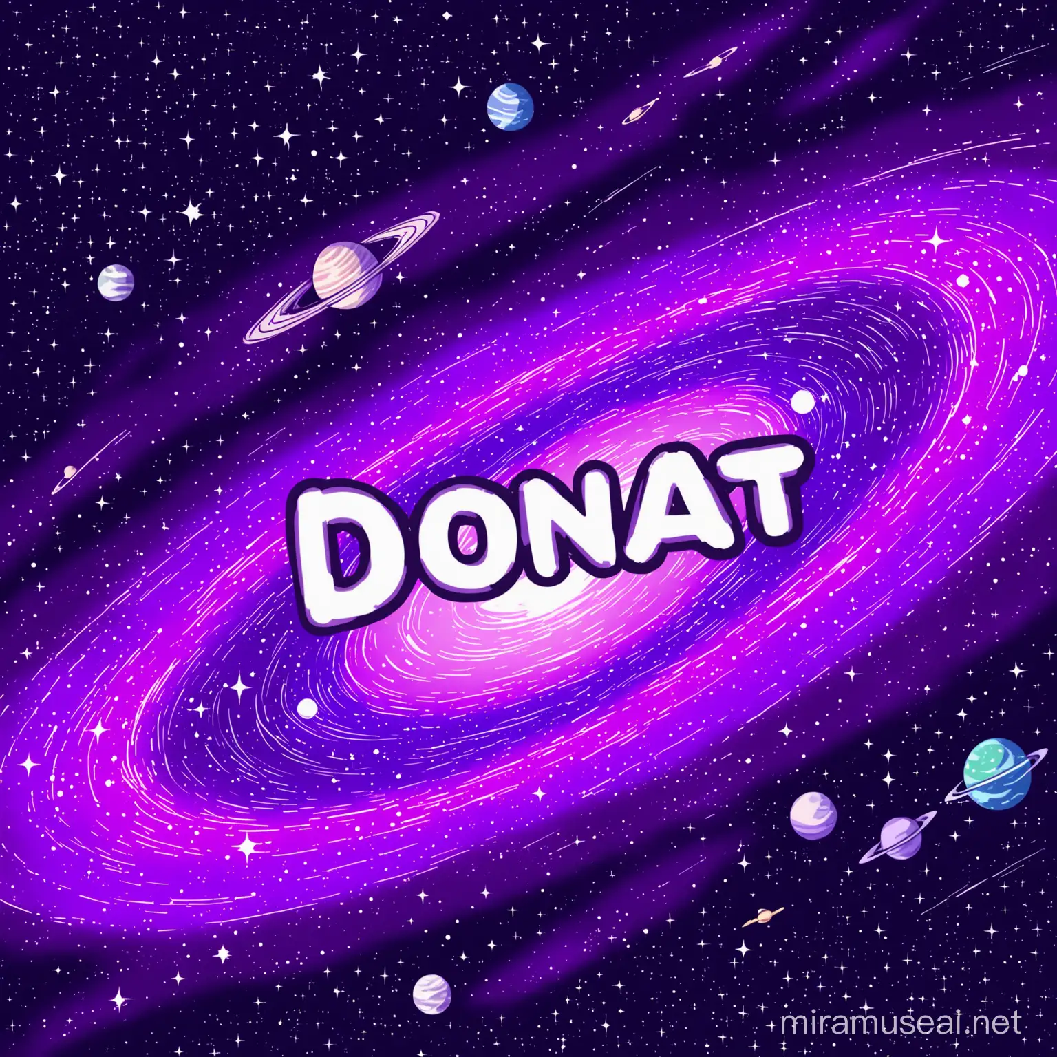 Нарисуй картинку космоса со словом “DONAT”и чтобы слово было читаемо  , в лиловых цветах 