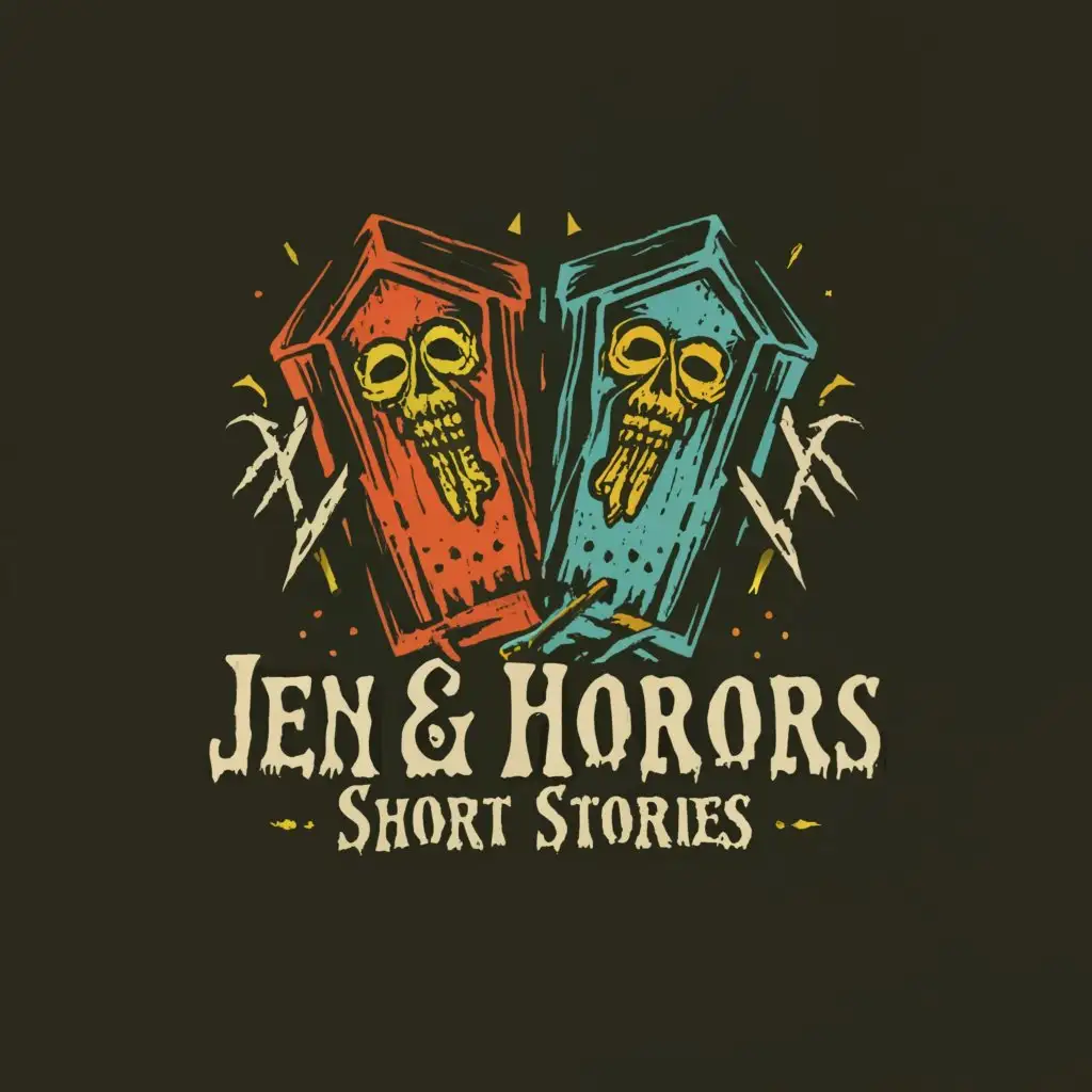 a logo design, with the text "Jen & Horrors
Short Stories", main symbol: coffins, Moderate, be used in Entertainment industry, clear background 
