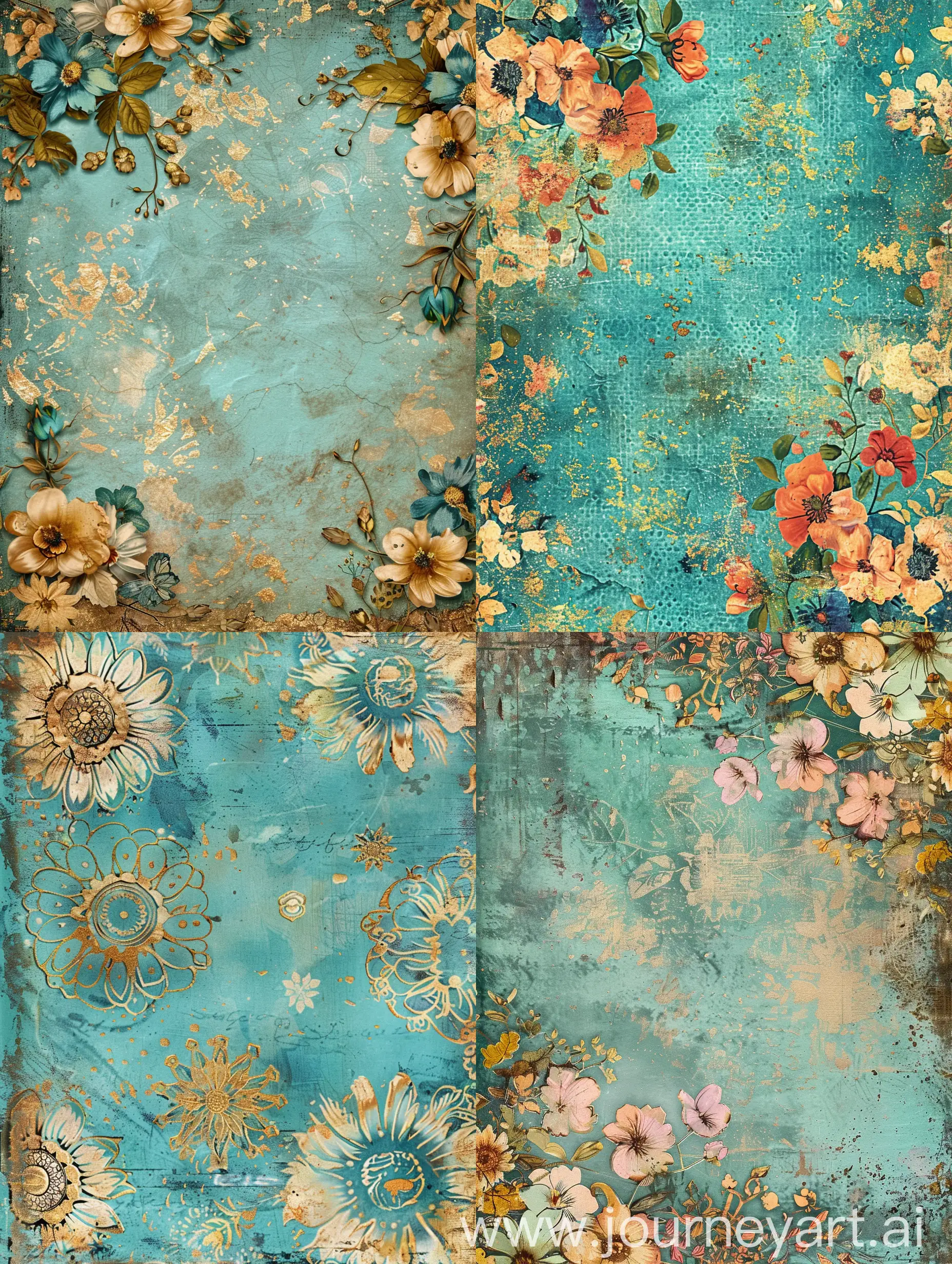 Fantasy-Floral-Background-in-Blue-and-Gold-for-Digital-Journal-and-Scrapbooking