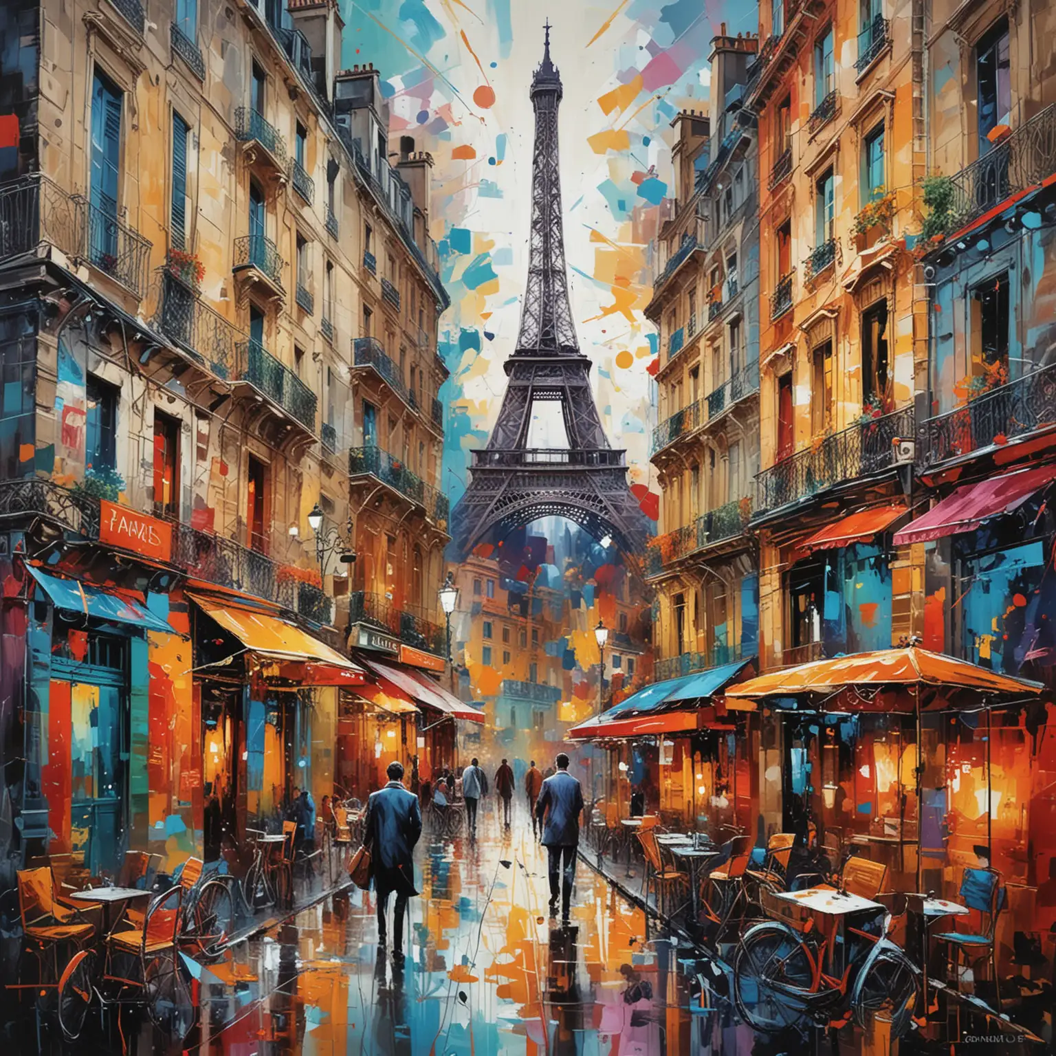 Vibrant Abstract Expressionist Depiction of Paris with Surreal Atmosphere
