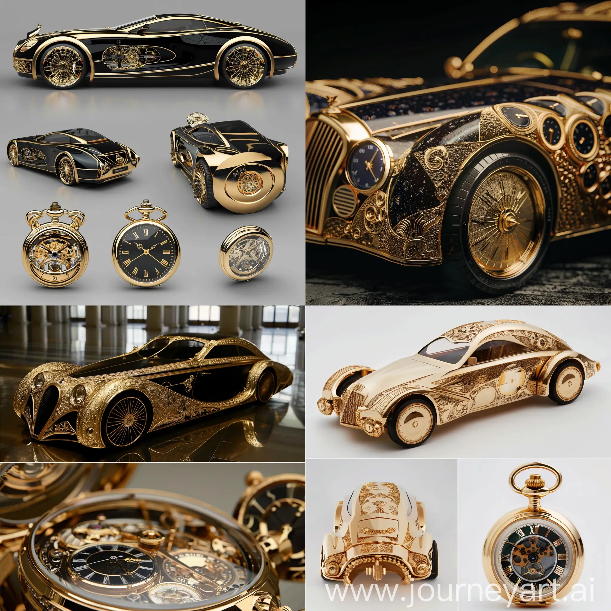 Car design inspired by pocket watches, gold and Beaux-Arts 