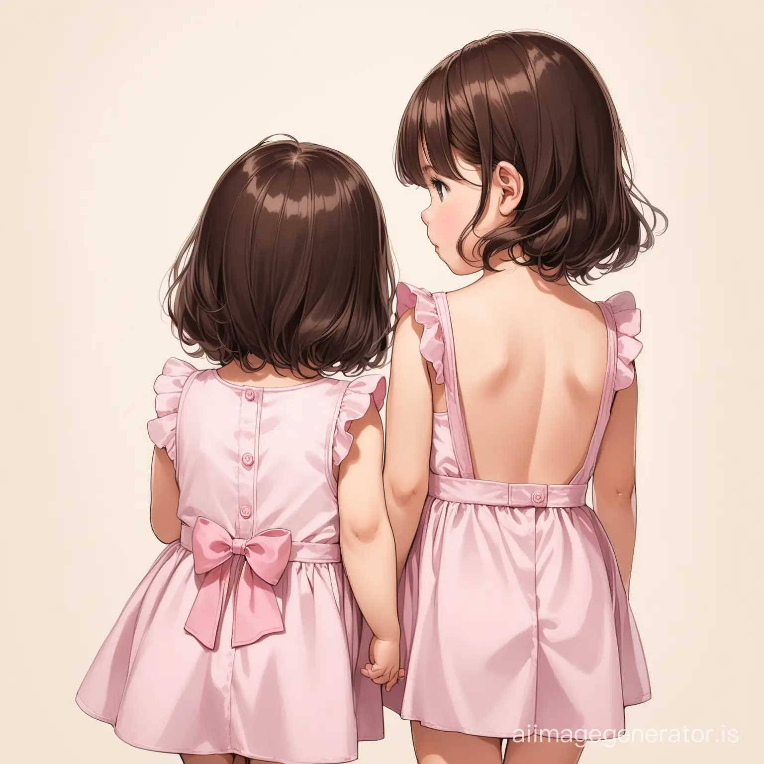 two two-year-old brunette twin girls from the back