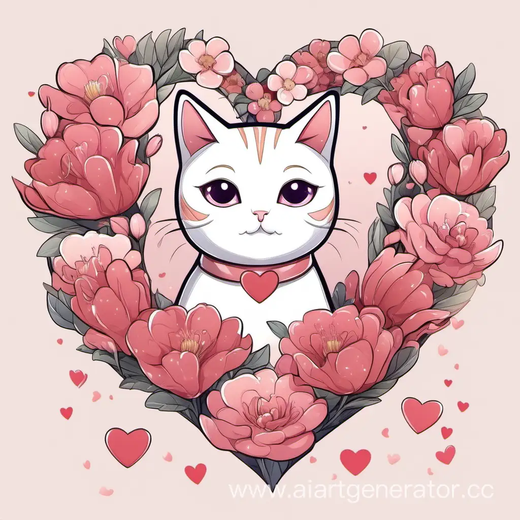 Adorable-Cat-Surrounded-by-Blooming-Flowers-and-Heart