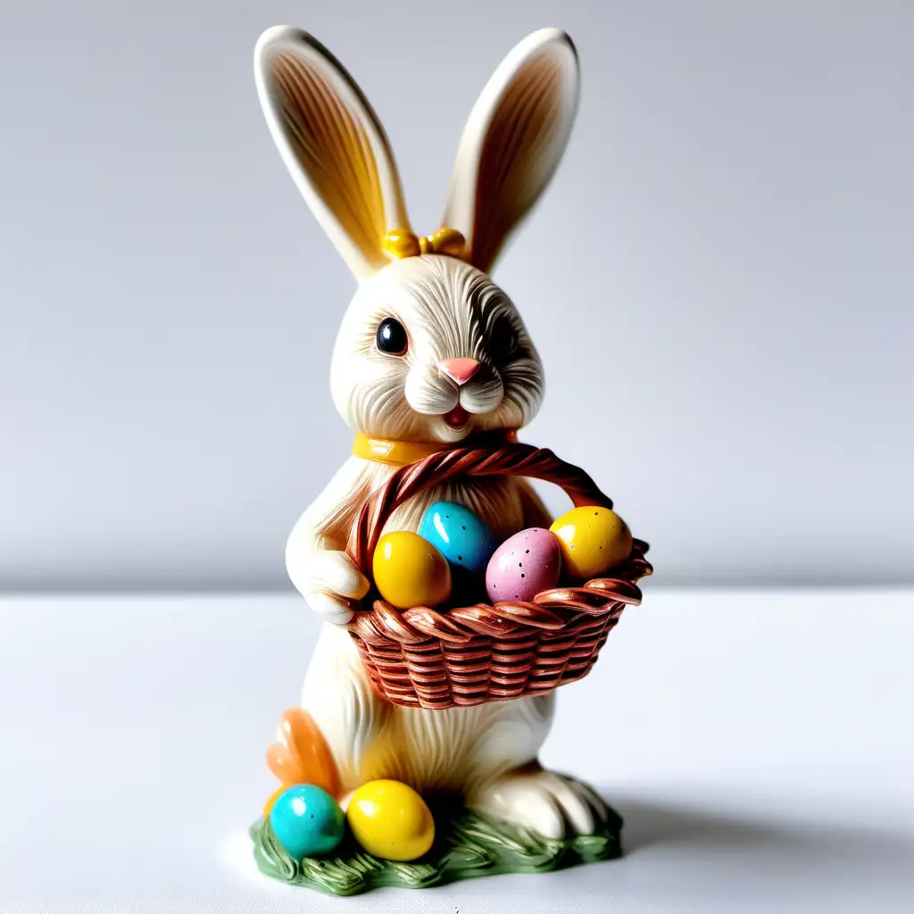 Charming Easter Resin Bunny Holding a Basket on a Clean White Background