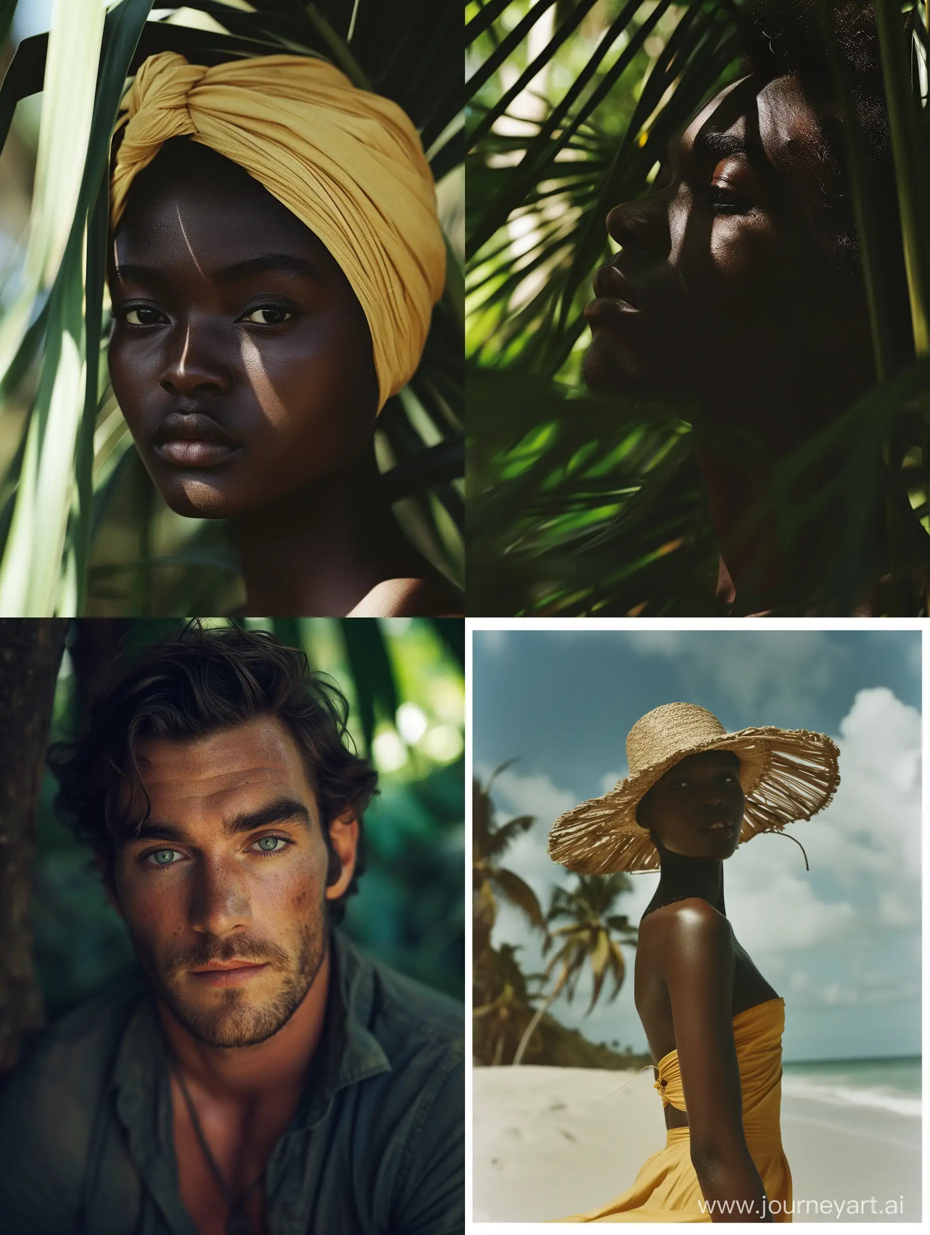 creates a striking and dramatic portrait image, which will be the cover of a bestselling book about the discovery of a treasure in the Caribbean, cinematic style, shot in color film with Kodak Portra 160::2; in the style of Peter Lindbergh:: 2 --style raw