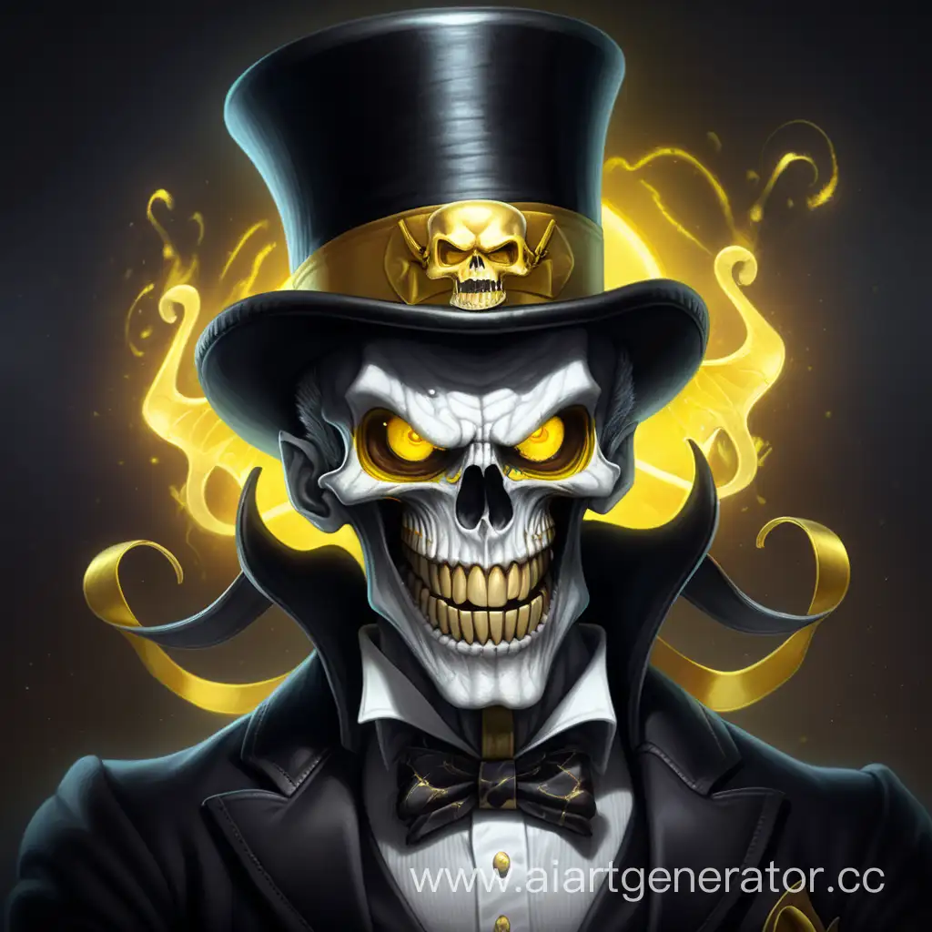 Sinister-Grin-Demonic-Man-in-Top-Hat-with-Golden-Ribbon-and-Glowing-Yellow-Eyes