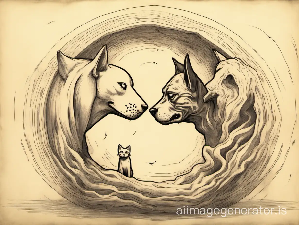 Fantastical-Hybrid-Creature-with-Dog-and-Cat-Heads-Connected-by-Bellies