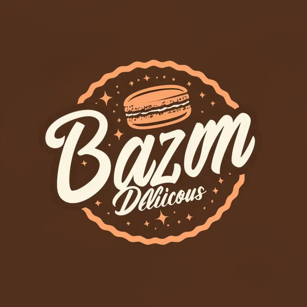 logo, Chocolate
macaron
, with the text "Bazm Delicious", typography, be used in Restaurant industry
