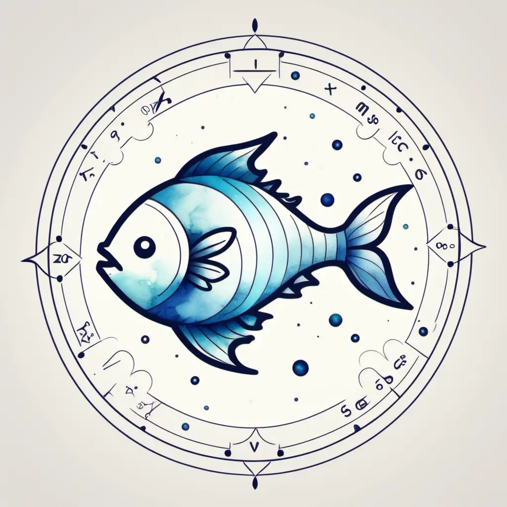 Astrological Art Pisces Zodiac Sign in Metric Style Drawing