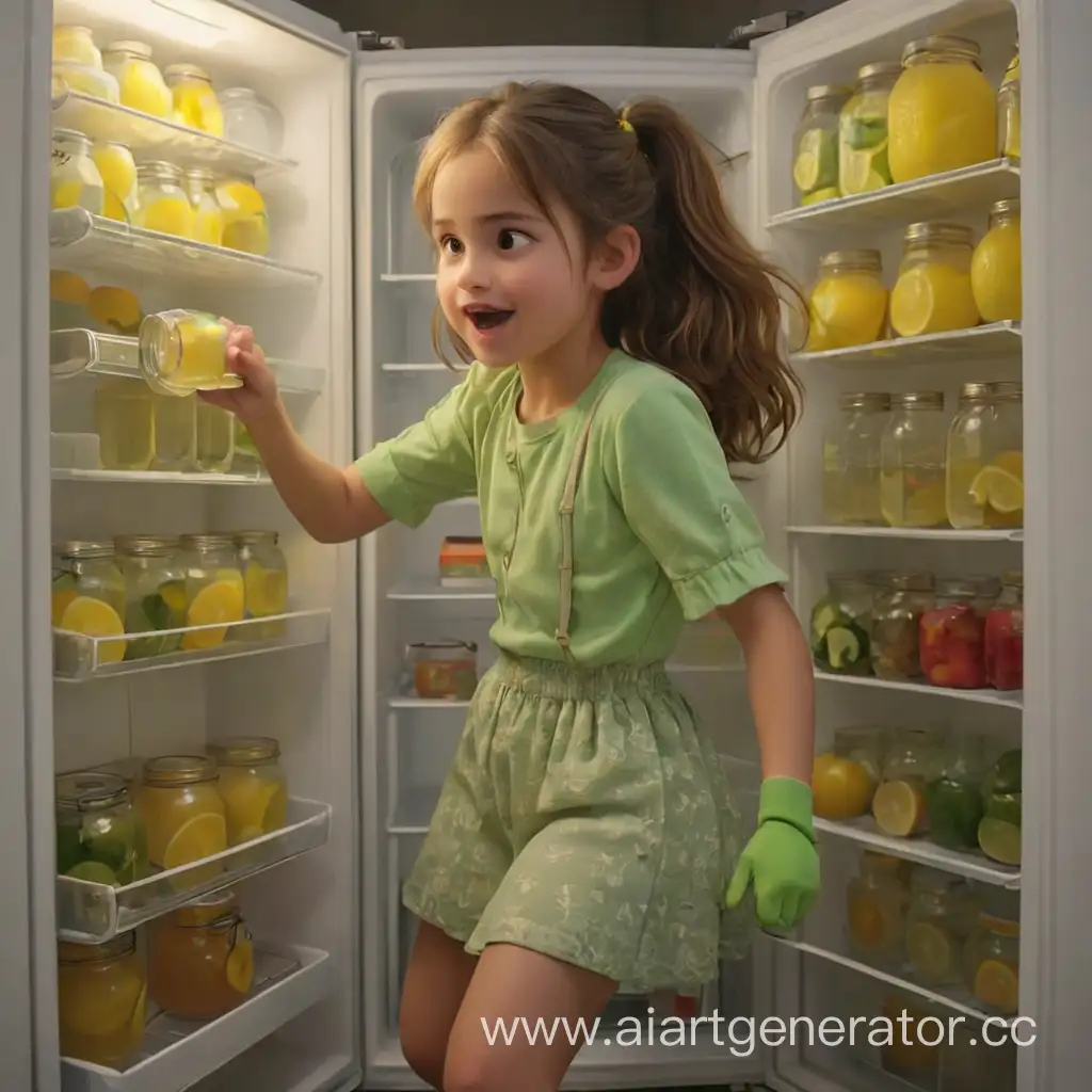 Girl-Opening-Refrigerator-with-Jars-of-Lemonade