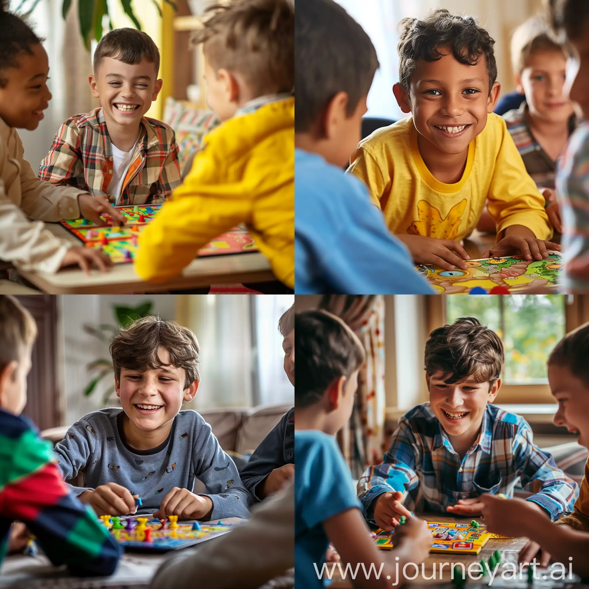 Schoolboy playing board games with friends