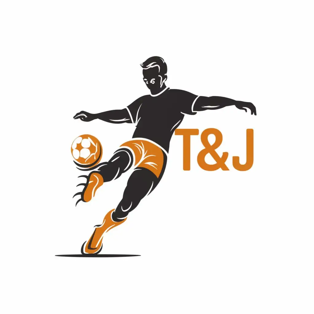 logo, Man kicking a soccer ball, with the text "T&J", typography, be used in Sports Fitness industry