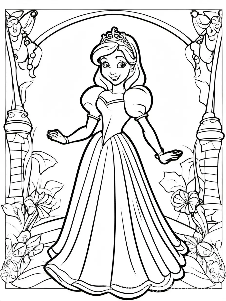 cindrella 

, Coloring Page, black and white, line art, white background, Simplicity, Ample White Space. The background of the coloring page is plain white to make it easy for young children to color within the lines. The outlines of all the subjects are easy to distinguish, making it simple for kids to color without too much difficulty