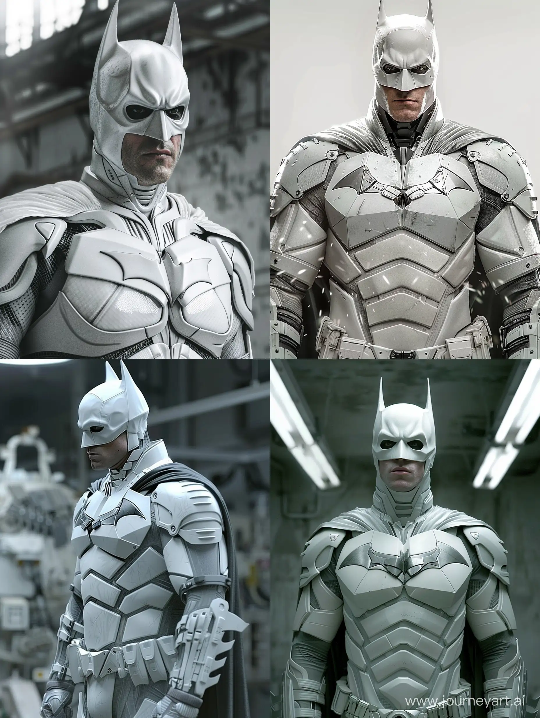 Christian Bale as Batman in white suit ultra-realistic