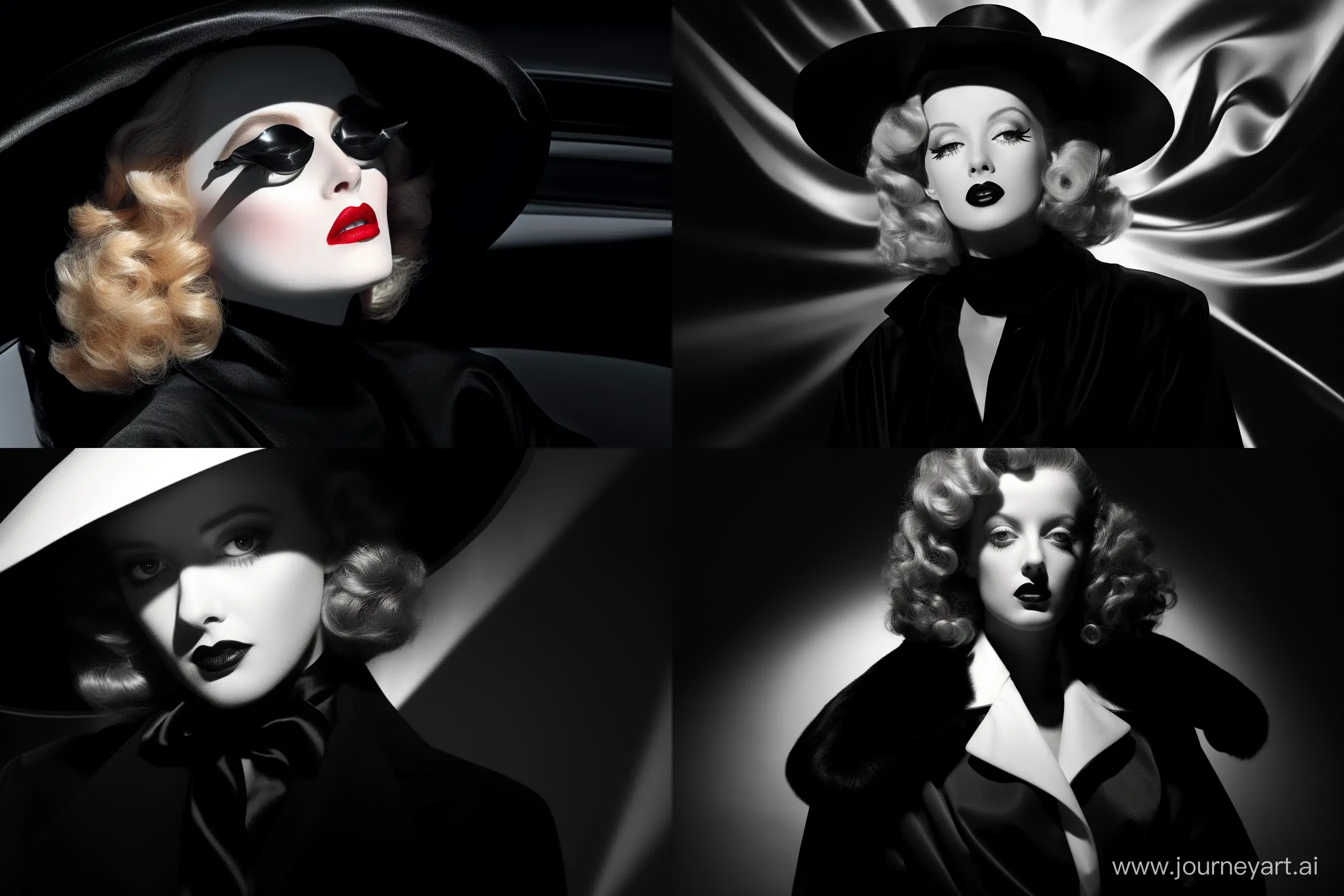 Film Noir Femme: Bette Davis, Capture the essence of film noir with a mysterious and glamorous fashion portrait. --ar 3:2