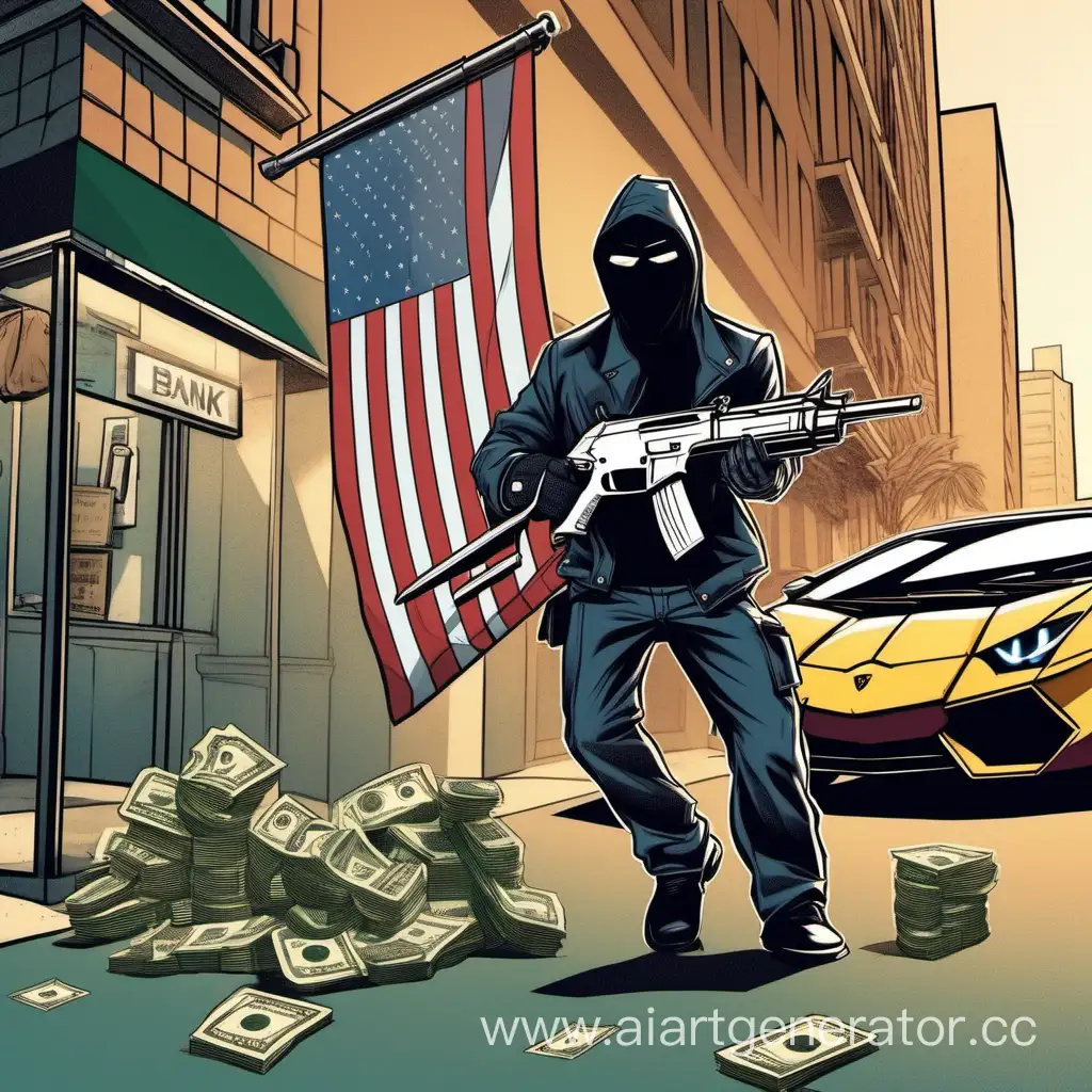 Masked-Robber-with-US-Flag-Commits-Bank-Heist-in-Lamborghini-Getaway