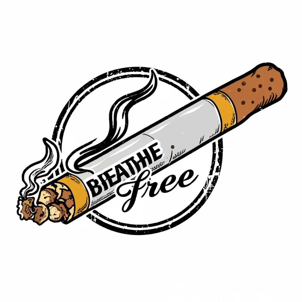 logo, cigarette, with the text "Breathe Free", typography
