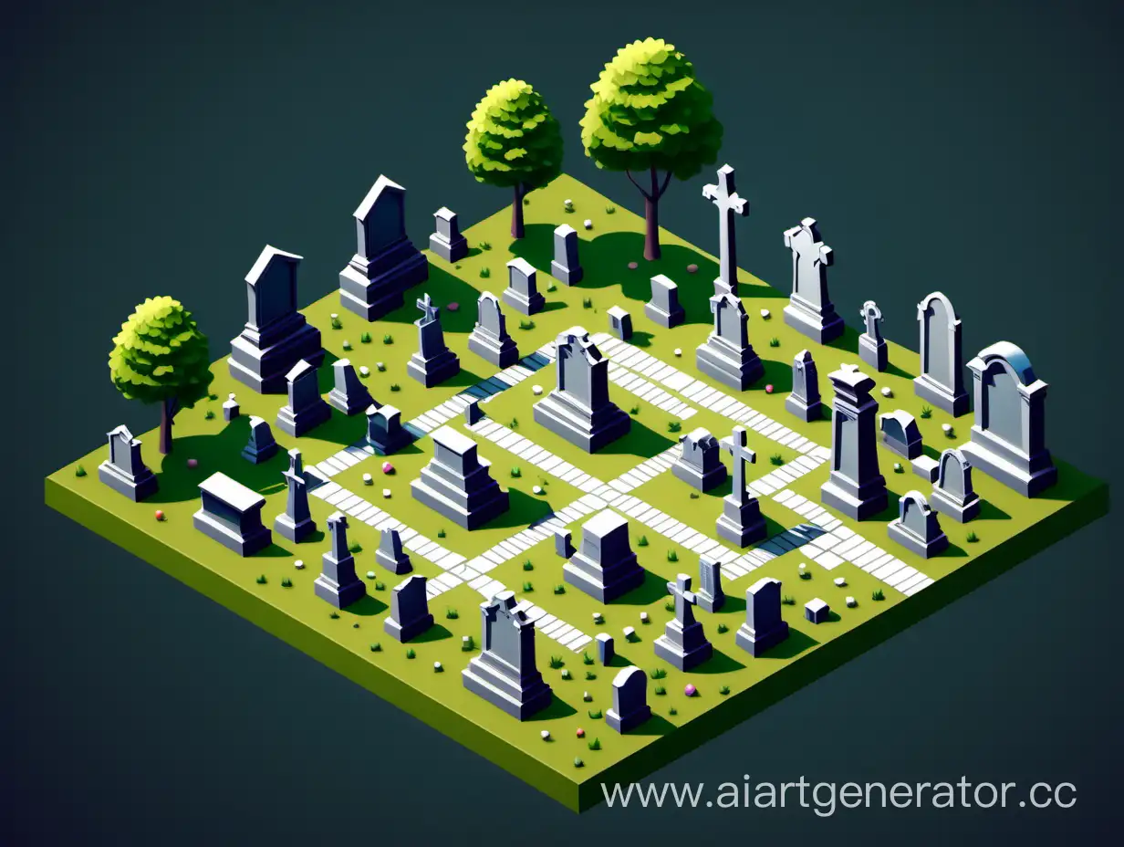 Tranquil-Isometric-Cemetery-Scene-with-Casual-Elegance