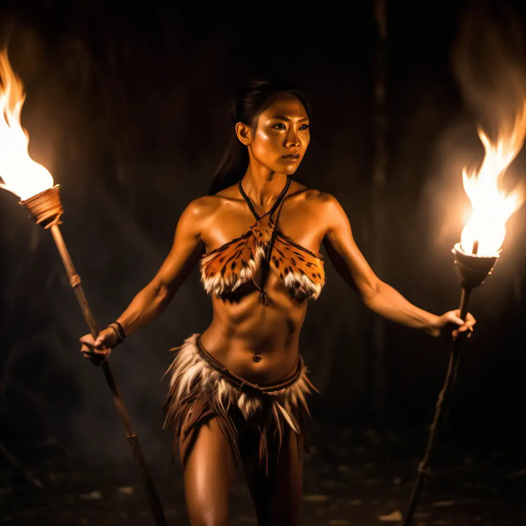 Filipino Amazon Women Spinning Spears in Natural and Firelight
