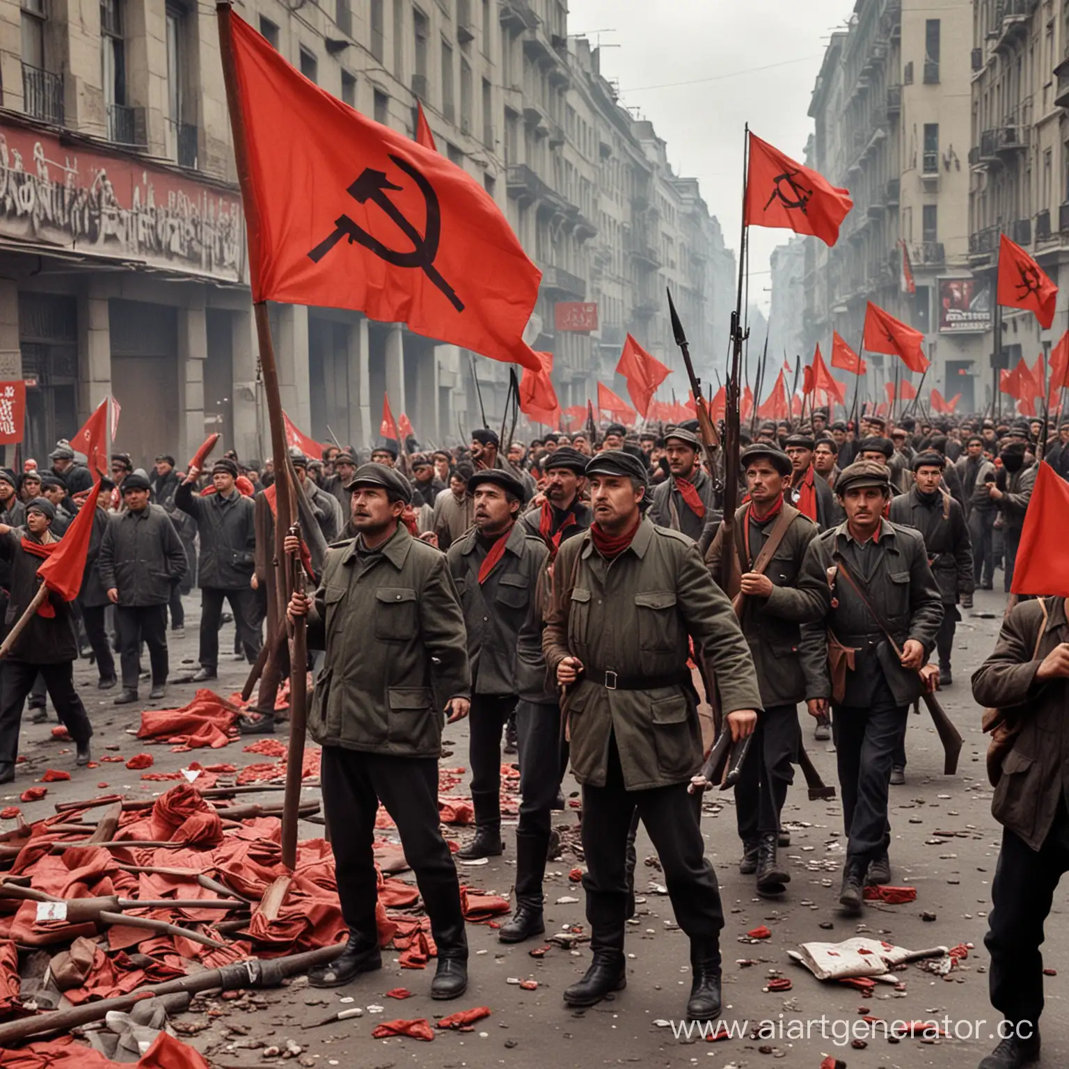 коммунисты, стрельба, баррикады, классовая борьба, коммунистическая партия, красное знамя, оружие