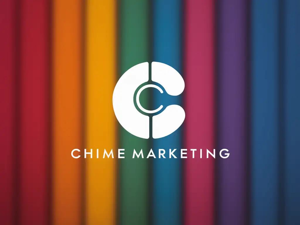 Minimalist White Logo Design for Chime Marketing Rounded Circular Lines on Colorful Background