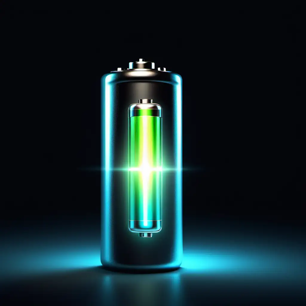 Bright Glowing Battery Cell Illuminated in Dark Environment