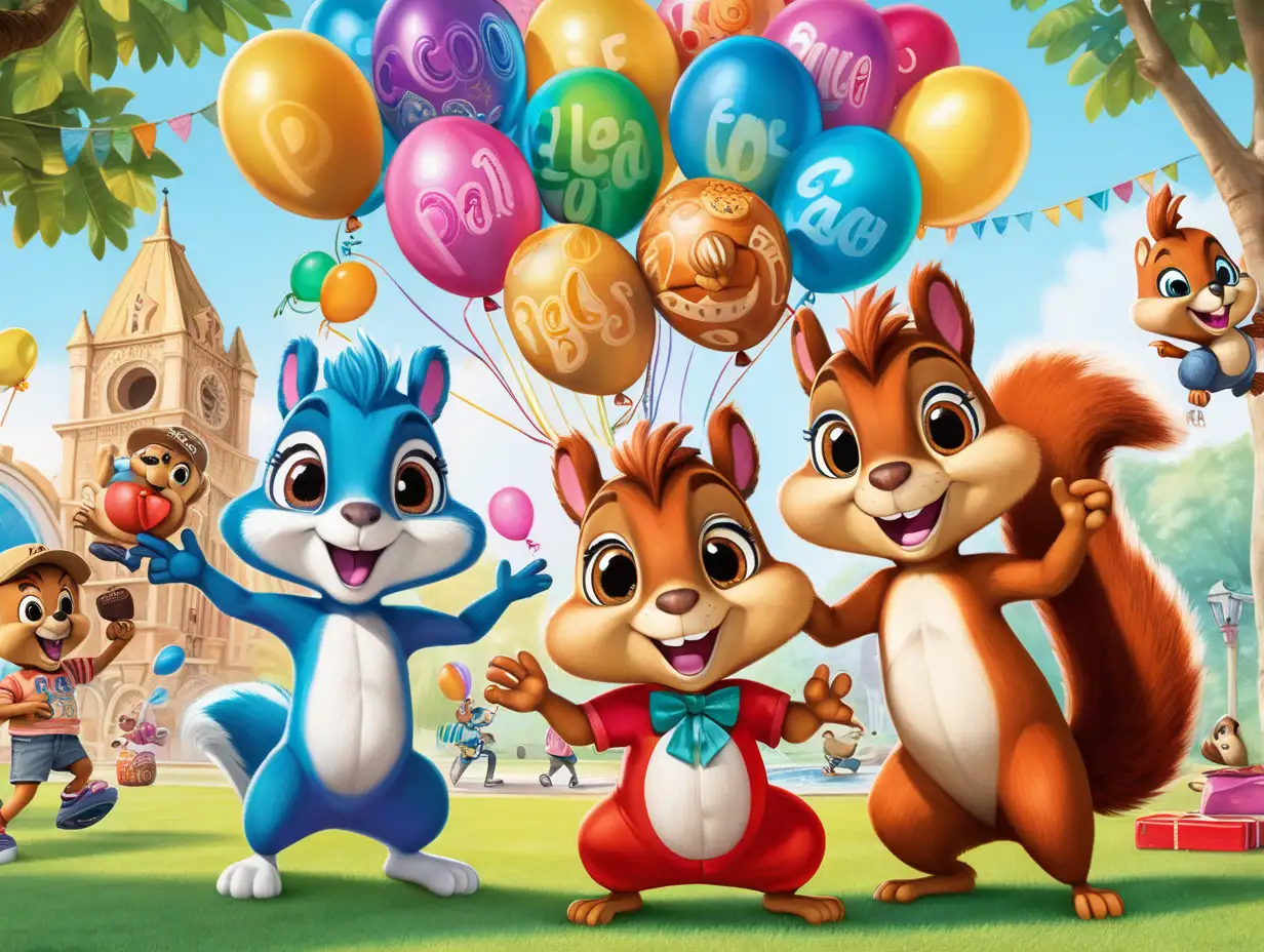 Benito ELoso  , Lila la ardilla  y Pablo  pajaro, se emocionaron mucho y comenzaron a inflar los globos con Coco. Juntos, decoraron el parque con los globos de colores, prepararon deliciosas meriendas y pusieron música alegre para la fiesta.