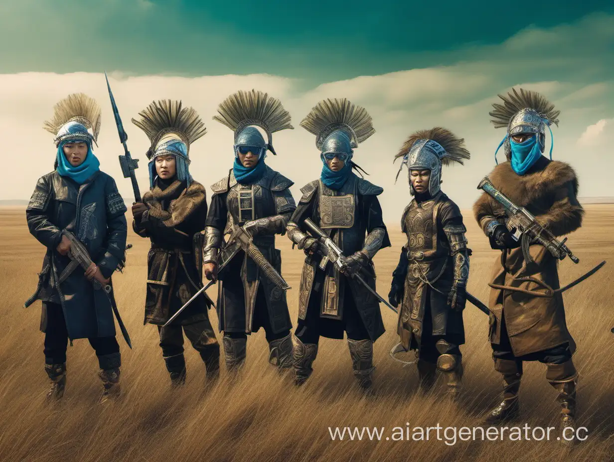 Cyberpunk-Steppe-Gathering-Kazakh-Warriors-in-Futuristic-Gear