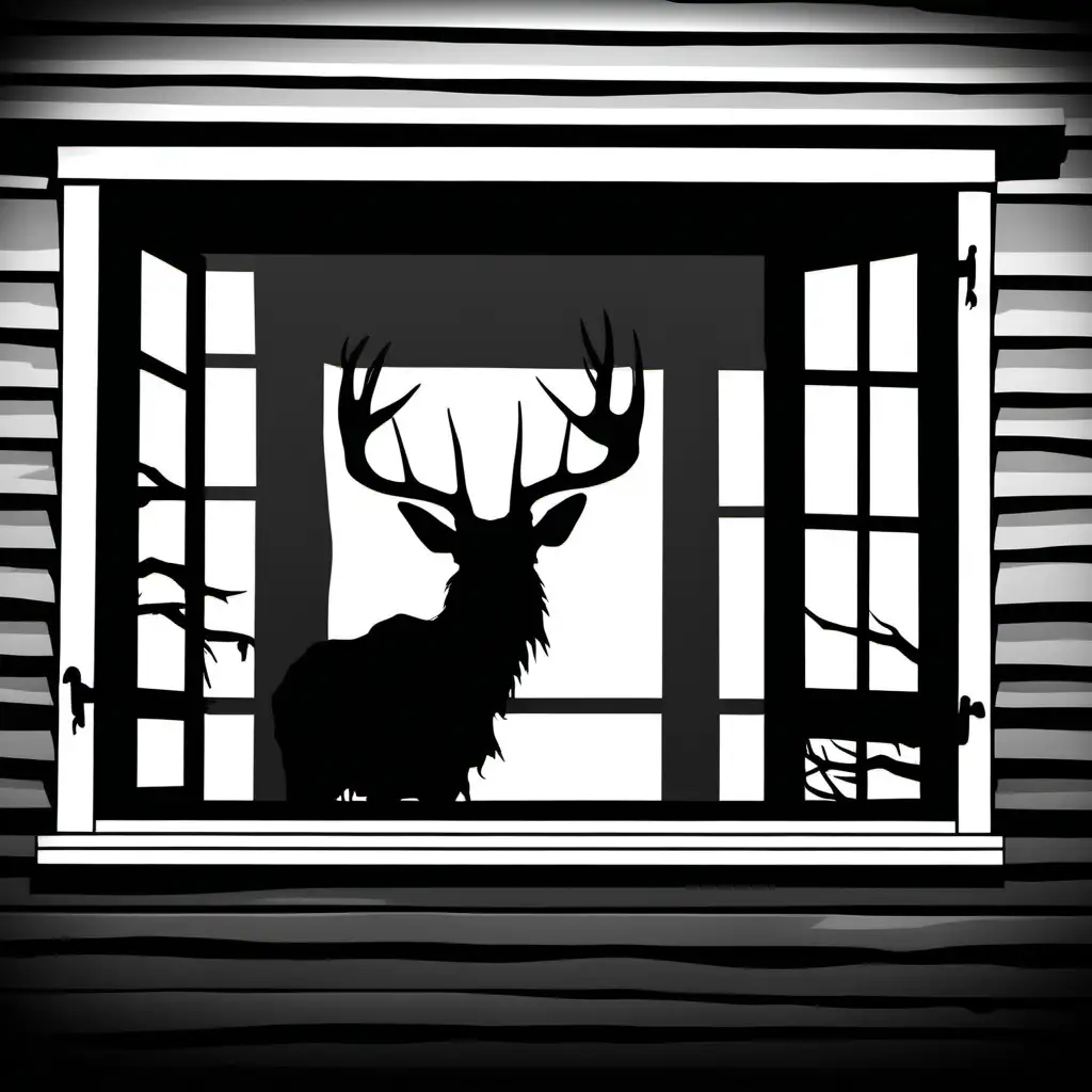 show a shadow of a zombie deer looking into a window