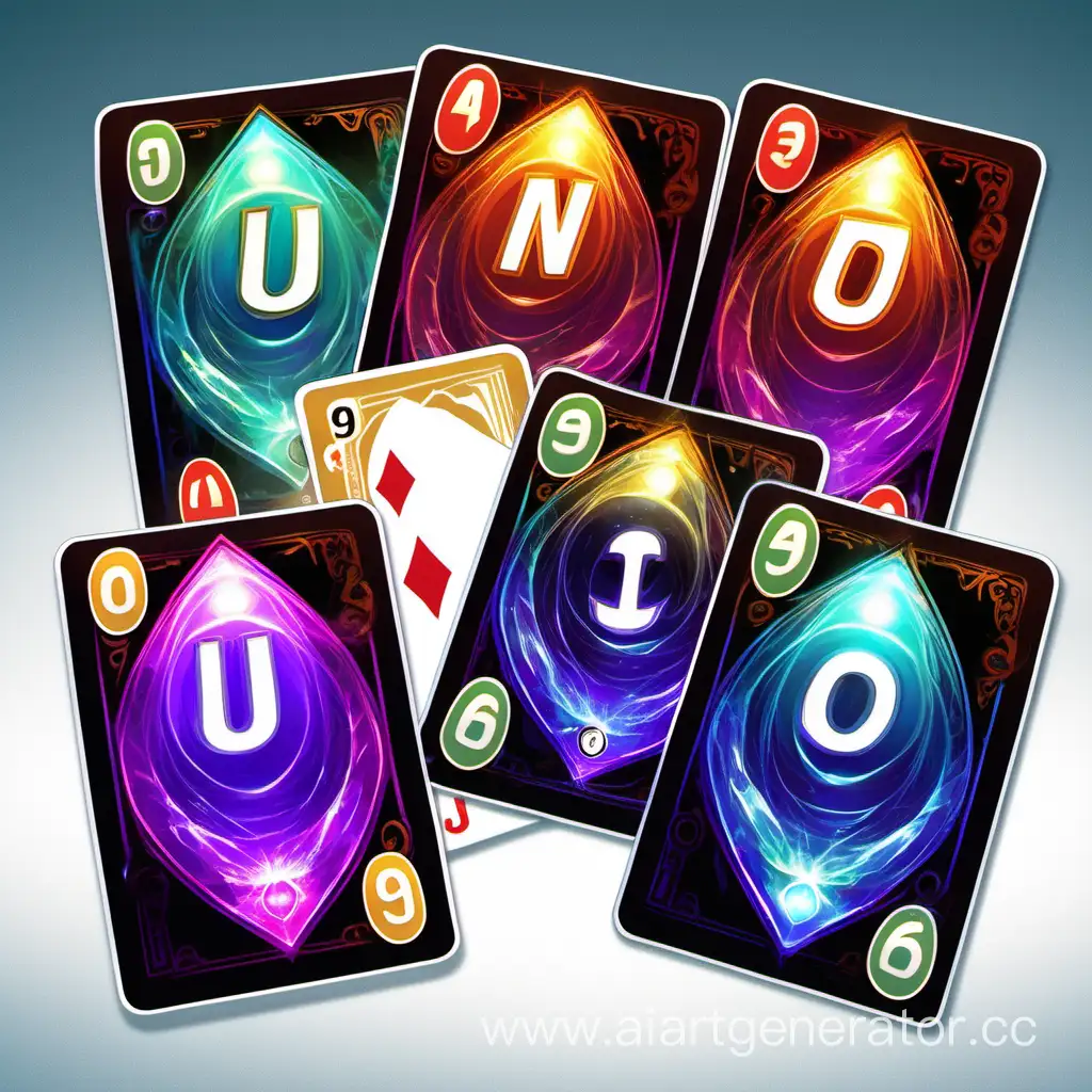 character_design, stand, UNO_cards, time_symbols, shimmering_material, bright_colors, mysterious_eyes, intense_light, unique_features