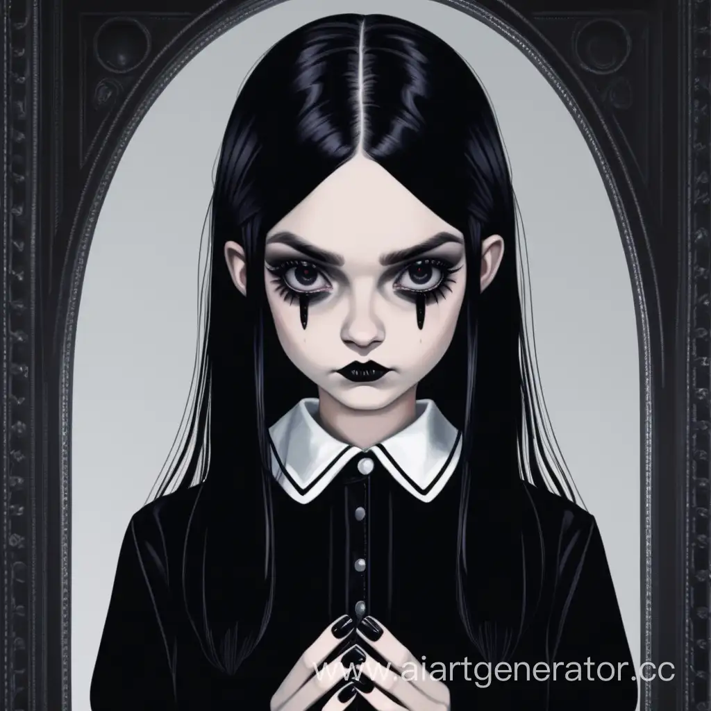 девушка с черными волосами с черными ногтями в стиле mad Alice или венсдей автарка