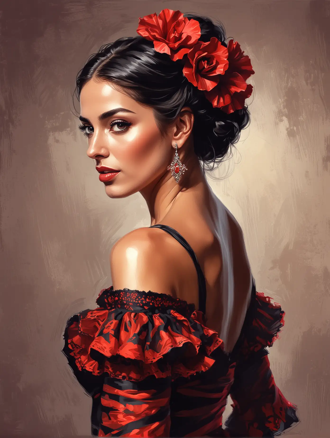 Elegant Flamenco Dancer Portrait with Graceful Movement