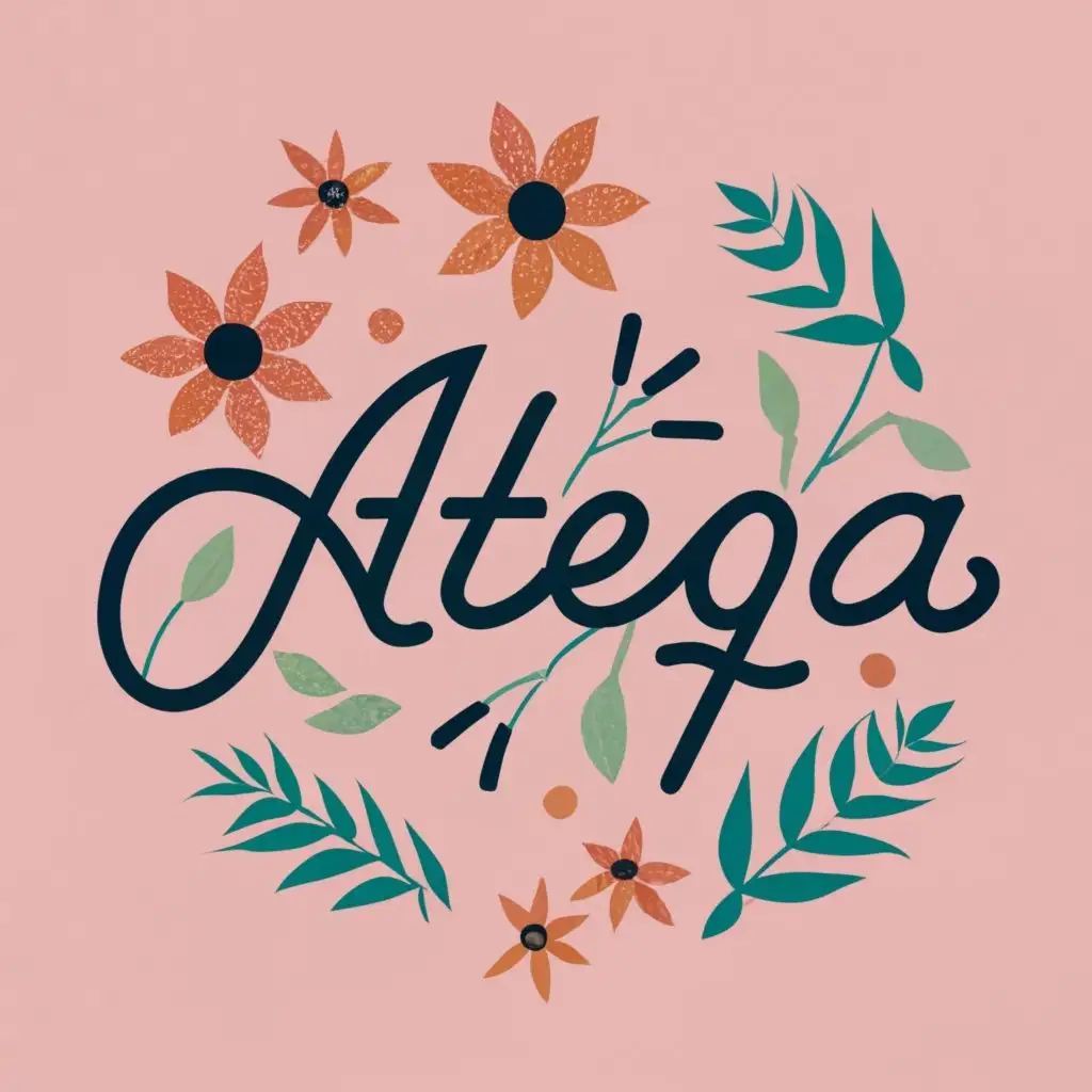 logo, The word Ateeqa is surrounded by real flowers , with the text "Ateeqa ", typography