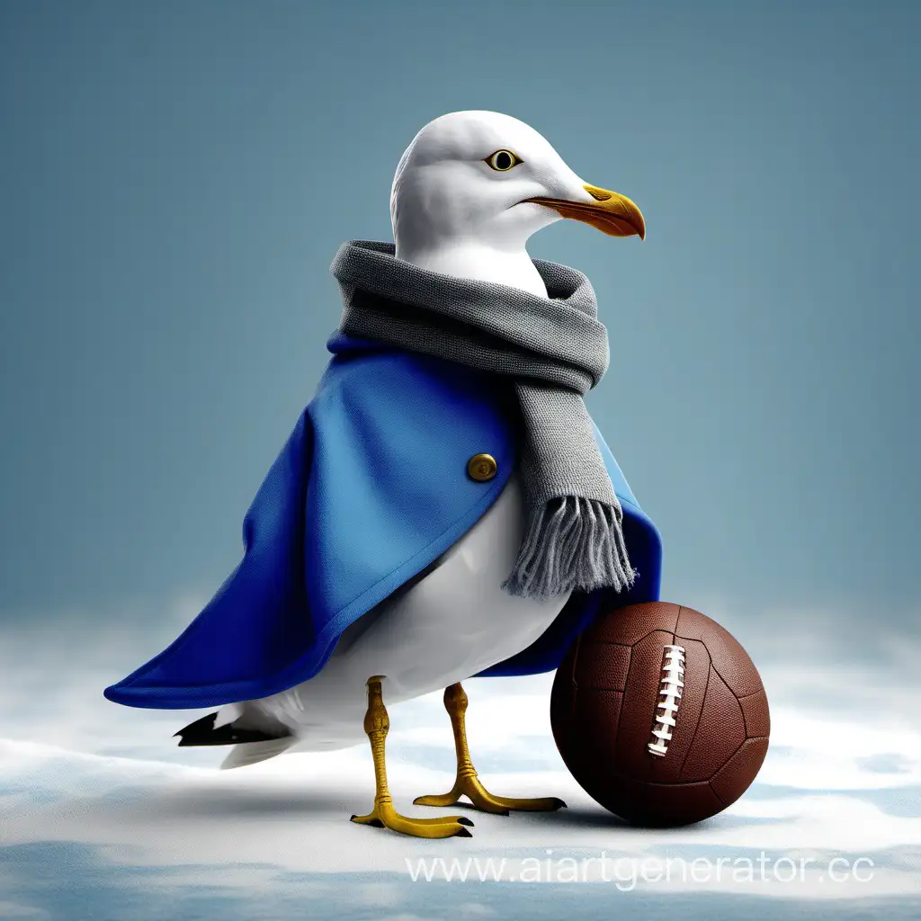 Seagull-in-Blue-Coat-with-Gray-Scarf-Holding-Football