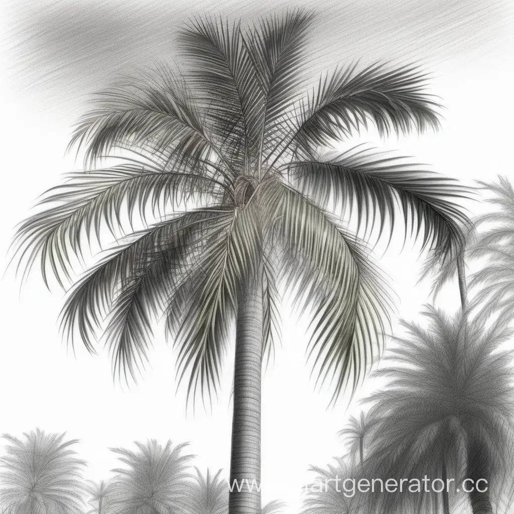 tall real palm tree, drawn in pencil technique
