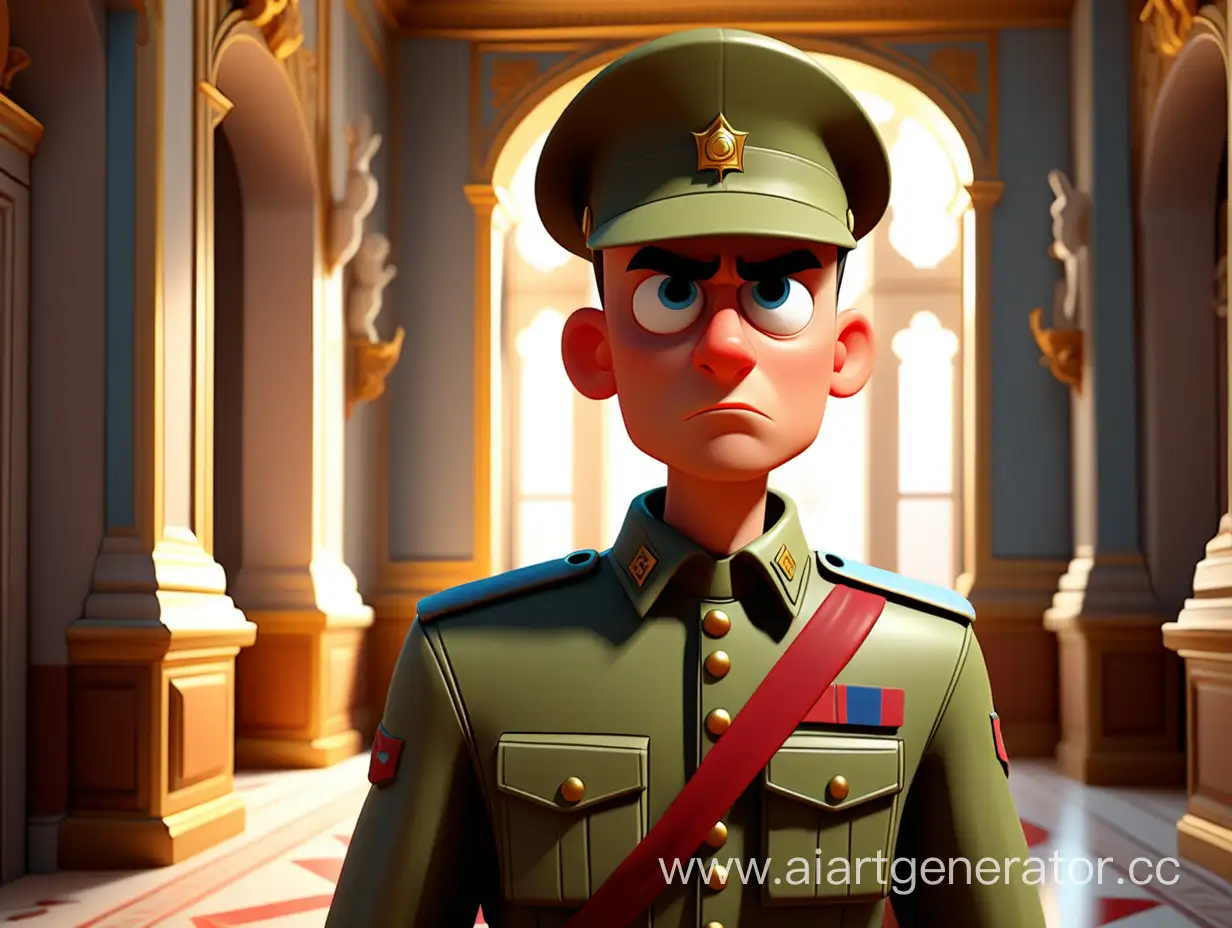 cartoon style, 8k, one soldier in the palace

