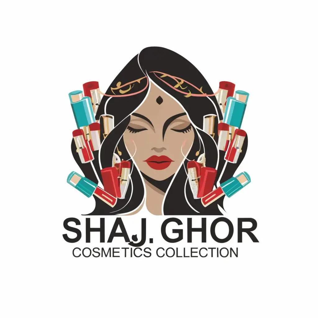 LOGO-Design-For-SHAJ-GHOR-Cosmetics-Collection-Elegant-Womens-Face-with-Cosmetics-Theme