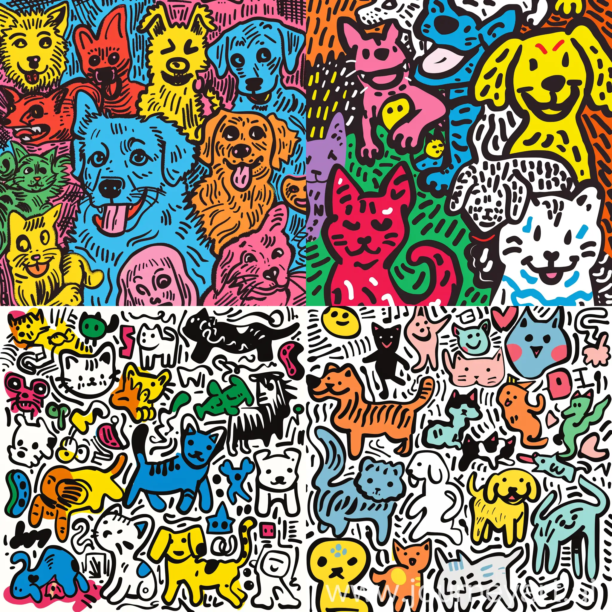 Urban-Sharpie-Illustration-Campus-Stray-Cats-and-Dogs-in-Keith-Haring-Style