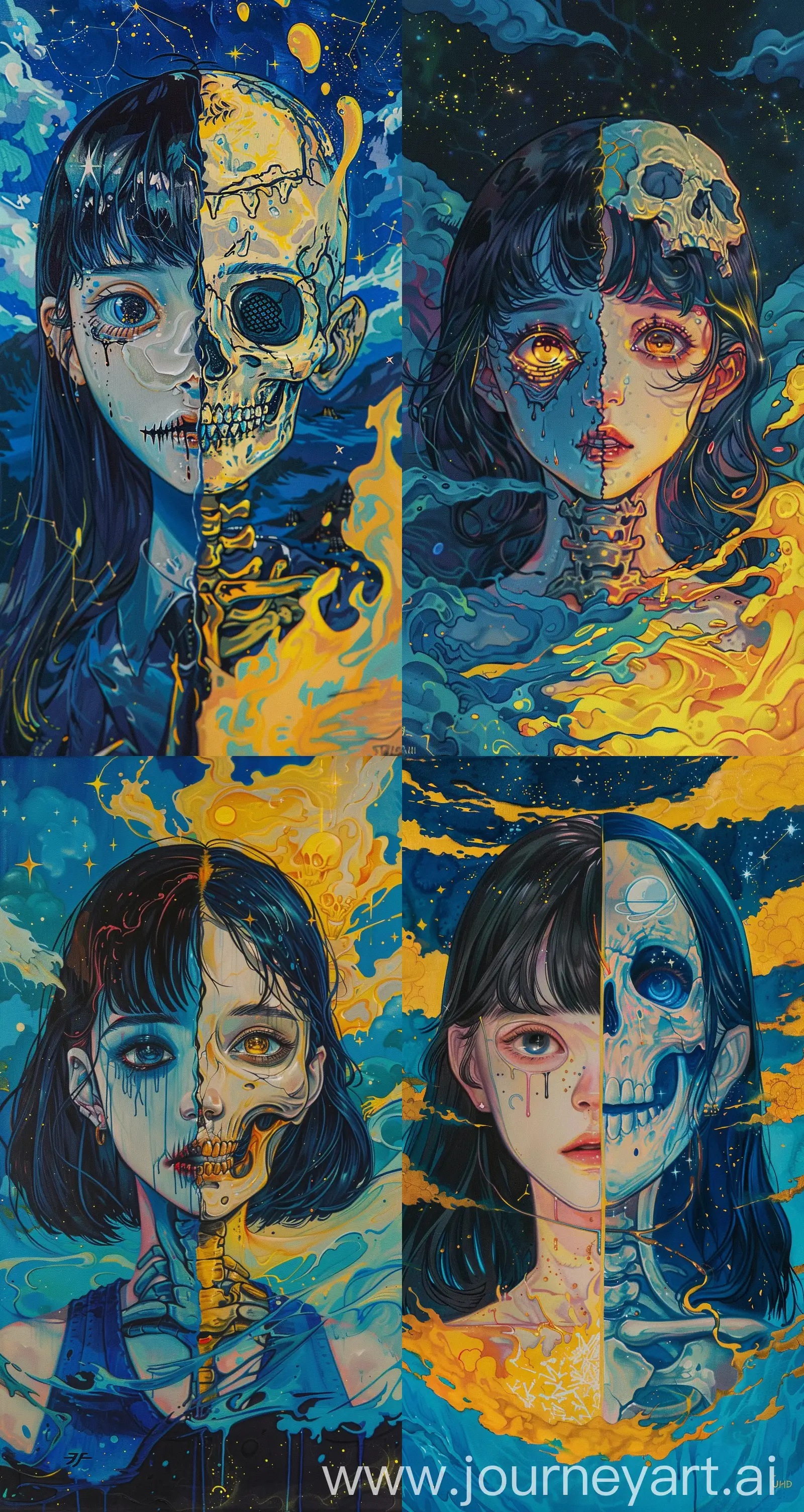 Surreal-Manga-Girl-with-Divided-Face-in-Deep-Triadic-Colors