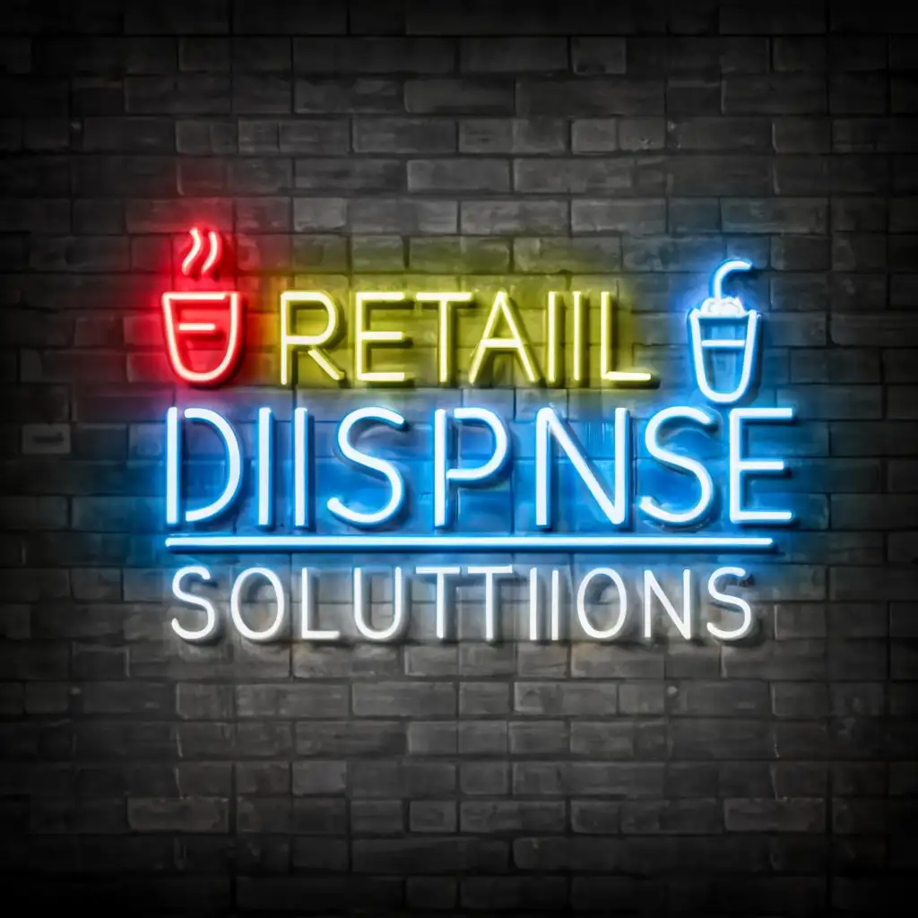 a logo design,with the text "Retail Dispense Solutions", main symbol:Neon sign, beer, soda, coffee,Moderate,be used in Restaurant industry,clear background