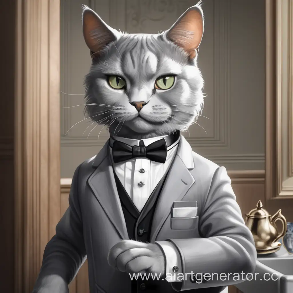 intelligent gray cat butler