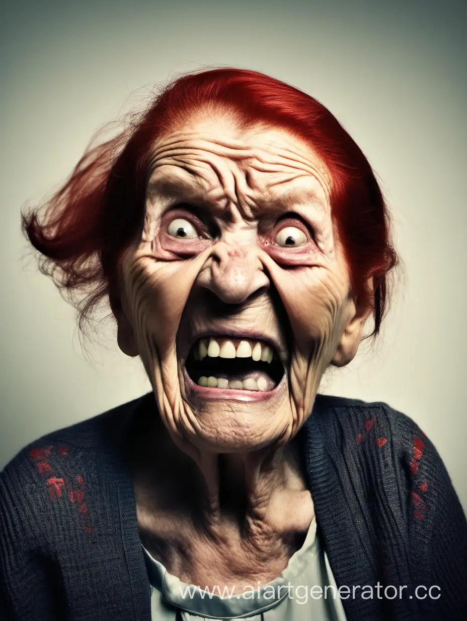 старая женщина с рыжими волосами без зубов злая