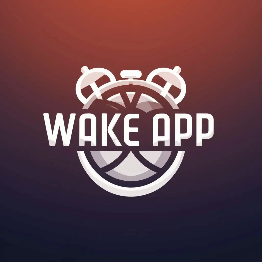 a logo design,with the text "Wake app", main symbol:logo that includes basketball and alarm clock the text looks loke is rings,Moderate,clear background