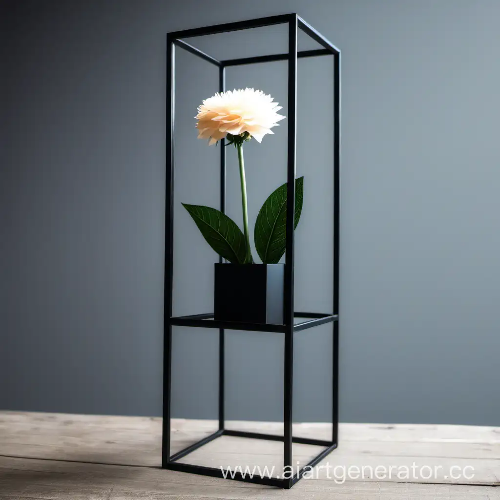 Подставка для одного цветка в стиле лофт, из черной квадратной трубы