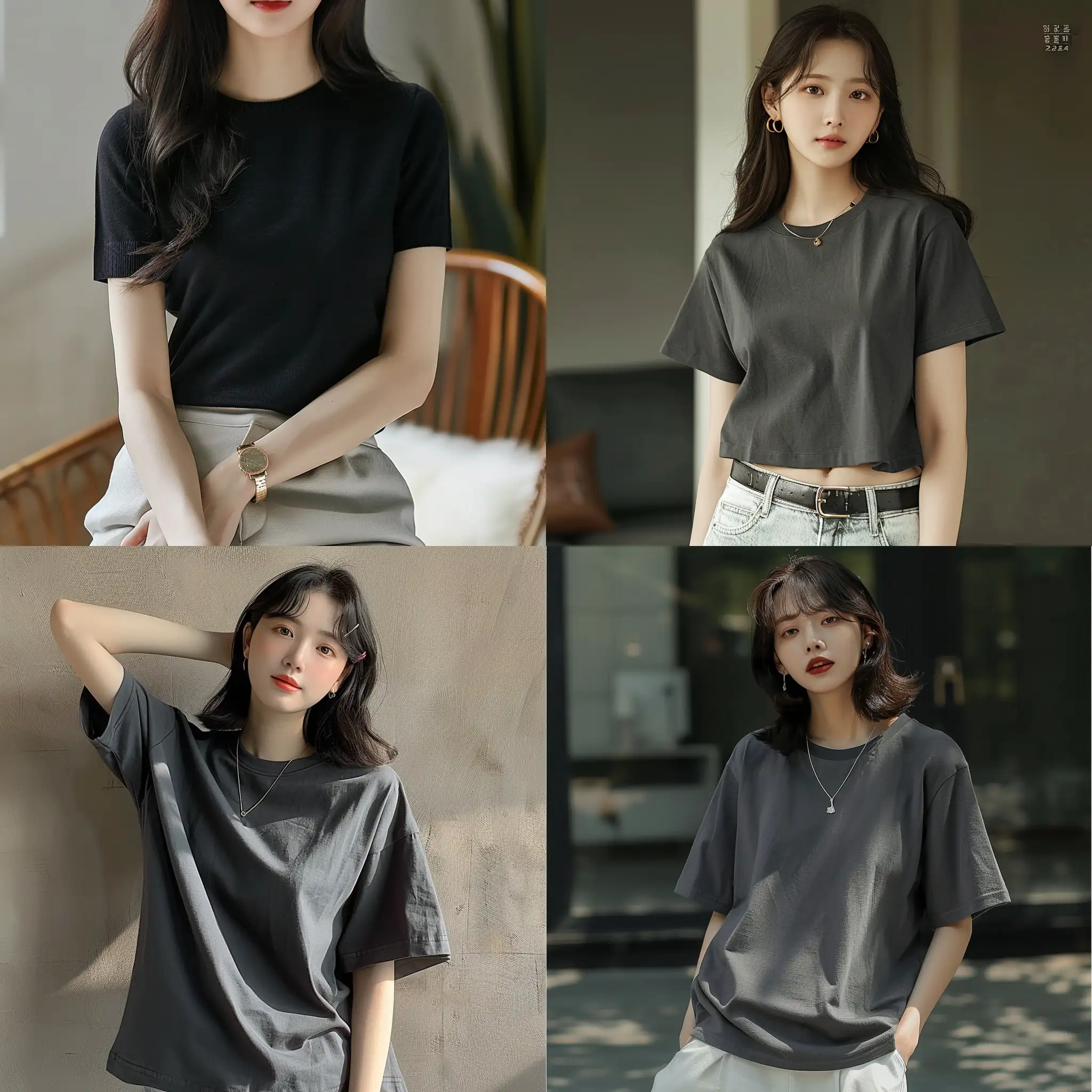 Chic-Korean-Style-Black-Gray-ShortSleeved-TShirt-for-Spring-Fashionistas